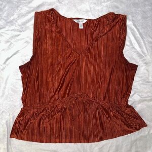 Nine West Brown and Orange Sleeveless Wrap Blouse